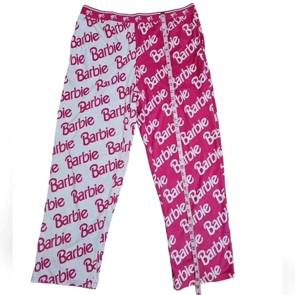 Barbie Womens Large Pajama Pants Pink White Split Logo Sleepwear Lounge Cozy Y2K - Picture 3 of 5